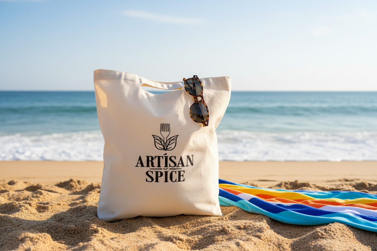 Artisan Spice Cotton Tote - Beach Scene