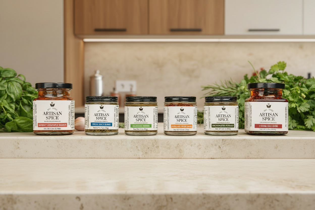 Artisan Spice Products - Clean Kitchen Background